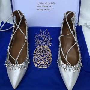 Aquazzura silver flats with rhinestone fringe